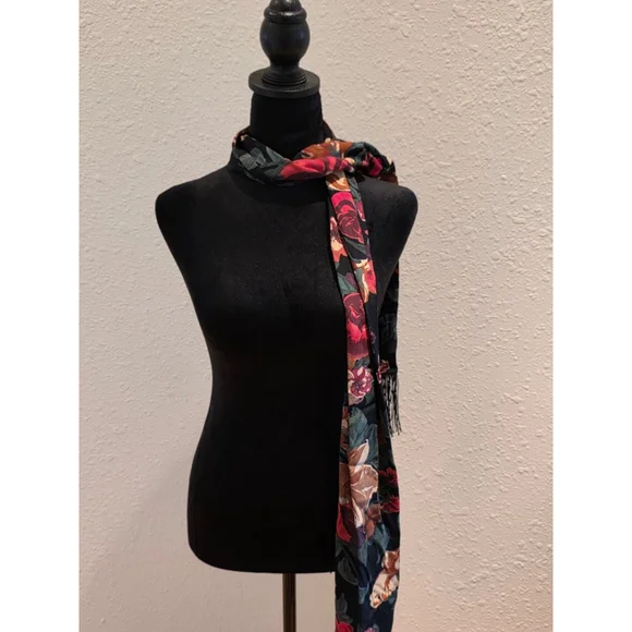 Women's Unbranded Floral Rayon Scarf One Size Black Red - Picture 4 of 6